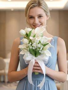 Bridal Bouquet Wedding Bridesmaid Bride Holding Flowers Calla Lily Bouquet Wedding Ceremony Anniversary Bridal Shower Rehearsal Festivals Party Table Centerpieces Flowers Arrangement Photography Props Decor - White - View 17