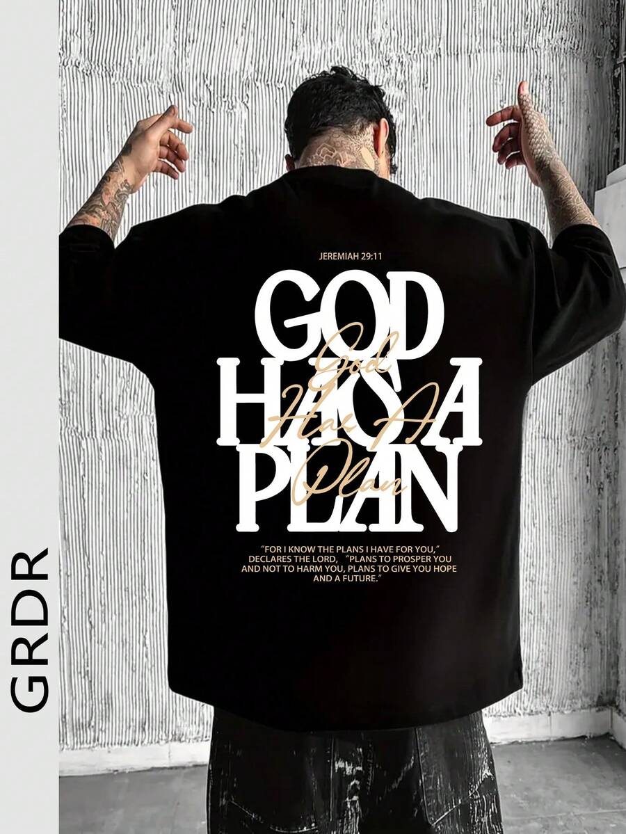 GRDR Men's Summer Religious Graphic Print Casual Round Neck Short Sleeve T-Shirt, Comfortable & Fashionable - Black - View 1