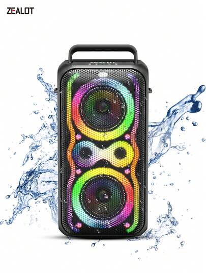  ZEALOT 200W alto-falante potência máxima de saída, áudio sem fio, portátil ao ar livre, iluminação de cores RGB, até 8 horas de tempo de reprodução, suporta telefones móveis, tablets, computadores e televisões. SD, USB, AUX, Função de emparelhamento de série, adequado para carros, atividades ao ar livre, acampamento, praias, festa familiar