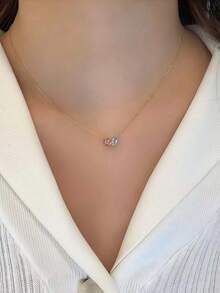1pc Elegant Women's S925 Sterling Silver Bicolor Pink & Blue Zirconia Pendant Necklace, Minimalist Luxurious Delicate Clavicle Chain, Suitable For Daily Wear - #1 - View 7