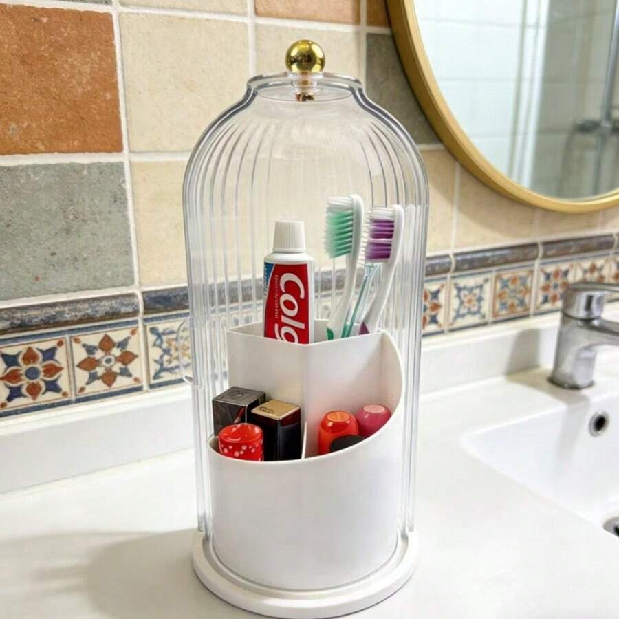 Bathroom Sink Organizer,Premium ABS Plastic Bathroom Organizer Caddy,Multi-Use Countertop Storage Stand,Toothbrushes Storage,Toothpaste Tubes Organizer,Home Bathroom Organizer,Dorm Bathroom Caddy,Apartment Vanity Organizer,Family Bathroom Storage,Personal Use Bathroom Organizer,Daily Use Bathroom Storage,Non-Slip Base,360° Rotating Design,3 Slots Storage,Sliding Lid,Dustproof,Easy To Clean,Stylish Appearance,Space-Saving Design,Premium ABS Plastic,Durable,Sturdy,Lightweight,Waterproof,Easy To Install,No Complex Steps,Reusable,Long Service Life,Compact Size,Portable,Multi-Scene Use,Vanity Counter Storage Solution - trắng - Xem 1