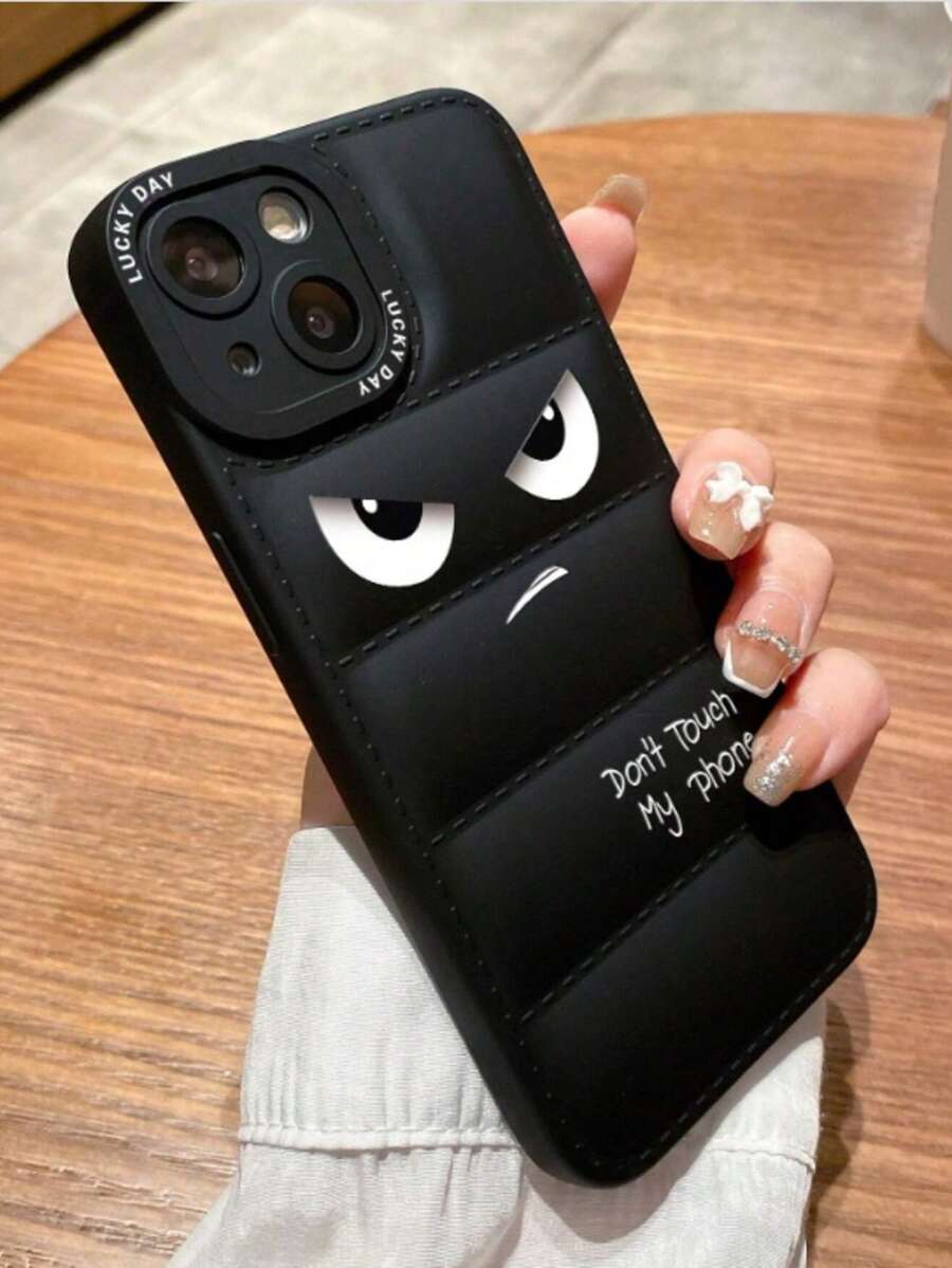 1pc Feather Down Jacket TPU Angry Eyes Painted Phone Protective Case, Compatible With Apple Series 16 Pro Max, 15, 14, 13, 12 Pro Max, 11 - Multicolor - View 1
