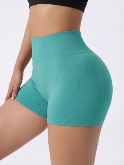 1pc Women's Seamless High-Waisted Biker Shorts, Minimalist Solid Color Anti-Chafe Comfy Sports Hot Pants