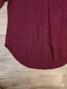 Women's Dress Shirt With Buttons, Long Sleeves - Burdeos - Ver 3
