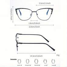 1pc Women's Fashion Plain Glasses 2024 New Vintage   Simple Exquisite Light Luxury Style High-End Cat-Eye Rhinestone Plain Glasses With Decorative Metal Hinges, Suitable For Daily Decoration And Versatile Use - Khung C2 màu đen xanh - Xem 6