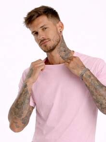 Men's Basic Casual Plain T-Shirt In Premium Combed Cotton, Sizes S To XL - 淺粉色 - 查看 4