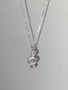 2026 New | Best Seller | Women's Silver Treble Clef Rhinestone Musical Note Necklace With Elegant Silver Chain, Creating A Delicate And Charming Appearance. - Note - View 4