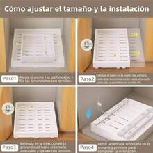 NETEL 2 piezas Cajones Extraibles para Cocina Cajones Deslizables para Cocina con 3 Rieles Adhesivo Expandible por los cuatro lados Organizador para Alacena An: 30-49 cm Prof : 43 5-55 cm NE - Blanco - Ver 3