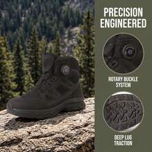 ESDY 男士户外徒步防护鞋 - 野外探险徒步狩猎防滑鞋 - 迷彩战场旋转自动扣系带战术训练靴 - 黑色 - 查看 6