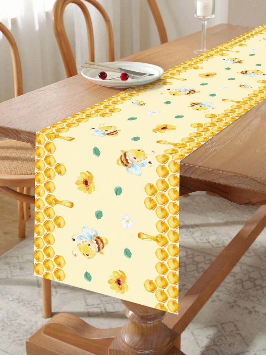 1件装蜂巢蜜蜂主题派对桌布，春季蜜蜂花园派对桌旗，可爱蜂巢桌旗，适合儿童生日派对，黄色蜜蜂主题桌布，适合婴儿派对、婚礼生日派对、春季装饰、春季蜜蜂主题儿童派对装饰、儿童节派对装饰、派对用品、派对礼品