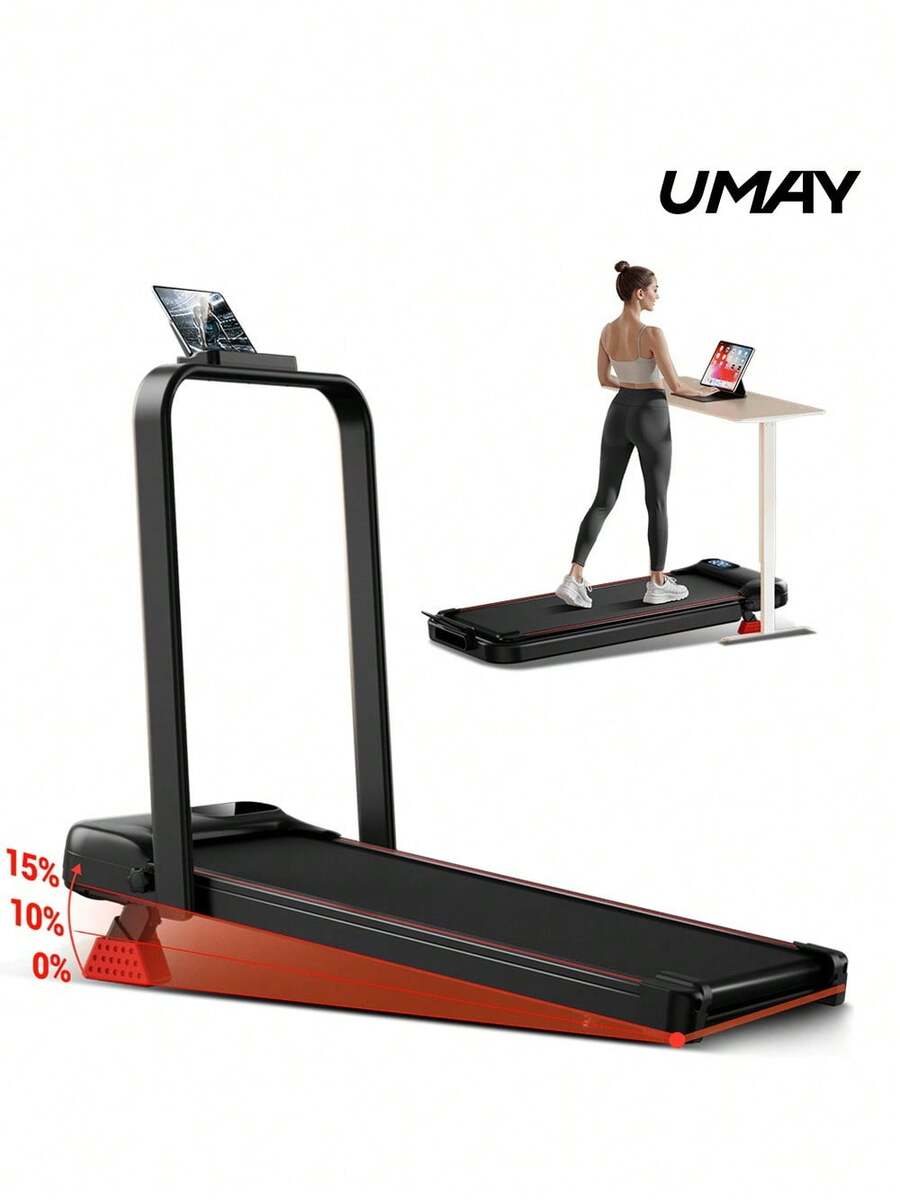 UMAY Folding Treadmill With 15% Incline, 4 In 1 Under Desk Walking Pad Foldable 8KM/H For Home Office, 2.5 HP Motor Portable Treadmill For Jogging/Running With Remote Control & LED Display, 300LBS Capacity - Xem 1