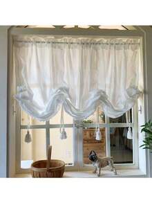 1/2pcs Sheer Curtain Panels, French Cream Voile Curtains, Lift-Up Curtain For Balcony, Transparent But Not See-Through, Suitable For All Seasons - 1PC - View 1