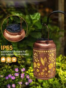 1pc Solar Powered Outdoor Waterproof Hummingbird & Flower Shaped Lantern, Solar Powered Iron Hummingbird Lantern, Garden/Patio/Balcony Decor, Hanging Lamp, Gift For Friends And Family, Solar Hummingbird & Flower Hanging Light, Iron Solar Projection Lamp - Multicolor - View 6