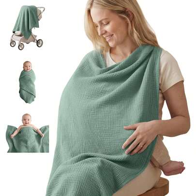 Khăn vải muslin đa năng - 4 trong 1: Khăn che riêng tư khi cho con bú, chăn quấn em bé, khăn phủ ghế ô tô, khăn lau miệng, vật dụng cần thiết khi cho con bú tiện lợi cho phụ nữ, đồ dùng thiết yếu cho bé, 47" x 40"