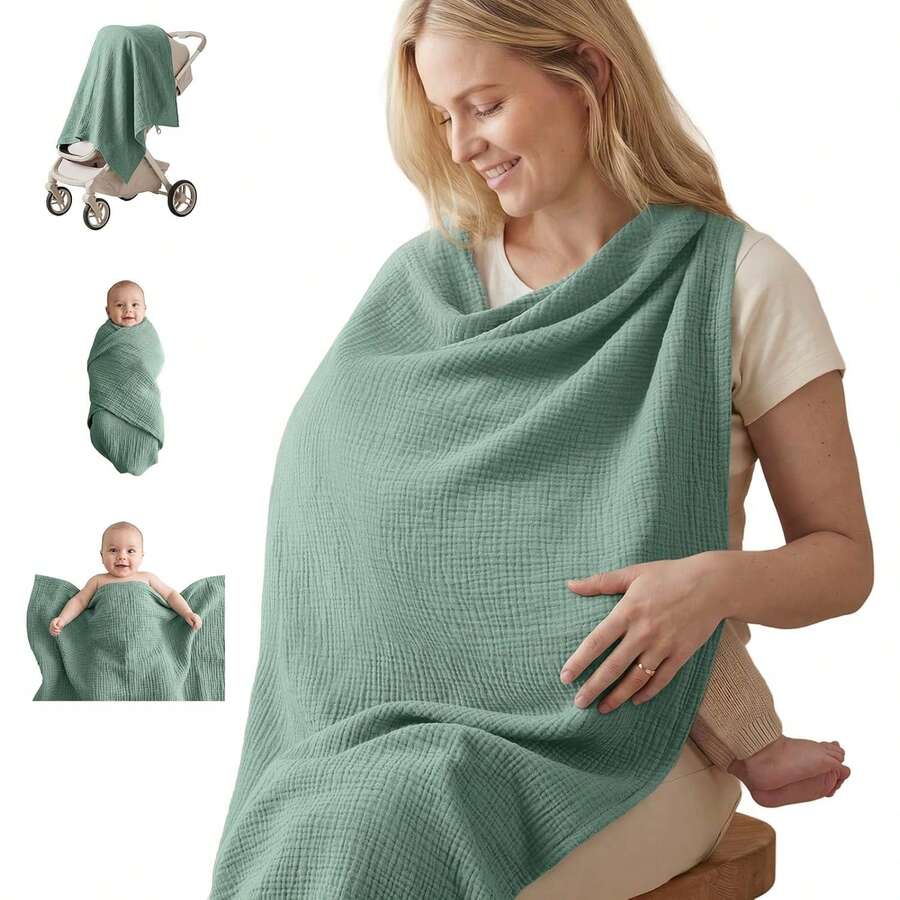 紗布多用途布 - 4合1隱私哺乳罩、包巾毯、汽車座椅罩、拍嗝布，女性便攜哺乳必需品
