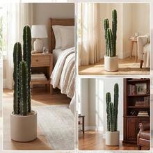 Large Artificial Cactus, 95 Cm, With Pot, Realistic Appearance, For Home, Office, Green. - Green - View 6