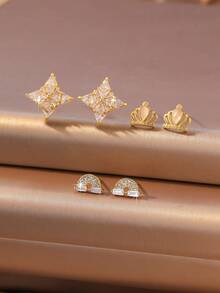 Bông tai đính đá sang trọng dành cho nữ, thiết kế hình ngôi sao bốn cánh độc đáo, kiểu dáng thanh lịch phù hợp cho công sở. - Nhiều màu - Xem 3