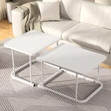 Juego de 2 Mesa de Centro para Sala Mesas Auxiliares Rectangular Estructura de Metal Resistente para Espacios Pequeños Salón Apartamento Fácil Montaje Blanco - como en la foto - Ver 1