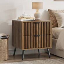 Modern Bedside Table With Recessed Design And Two Drawers, Suitable For Bedrooms, Hallways, Living Rooms And Children's Rooms, Walnut - 45 X 40 X 53 cm - View 4