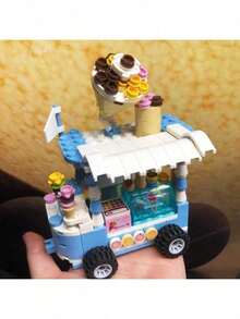 Bộ đồ chơi lắp ráp mô hình thành phố đường phố gồm xe tải giao hàng, xe đẩy bán đồ ăn, xe ba bánh, ô tô, xe bán lẻ, thích hợp cho bé gái từ 6 tuổi trở lên (không hộp), quà Giáng sinh, các mảnh ghép nhiều màu sắc. - Nhiều màu - Xem 3