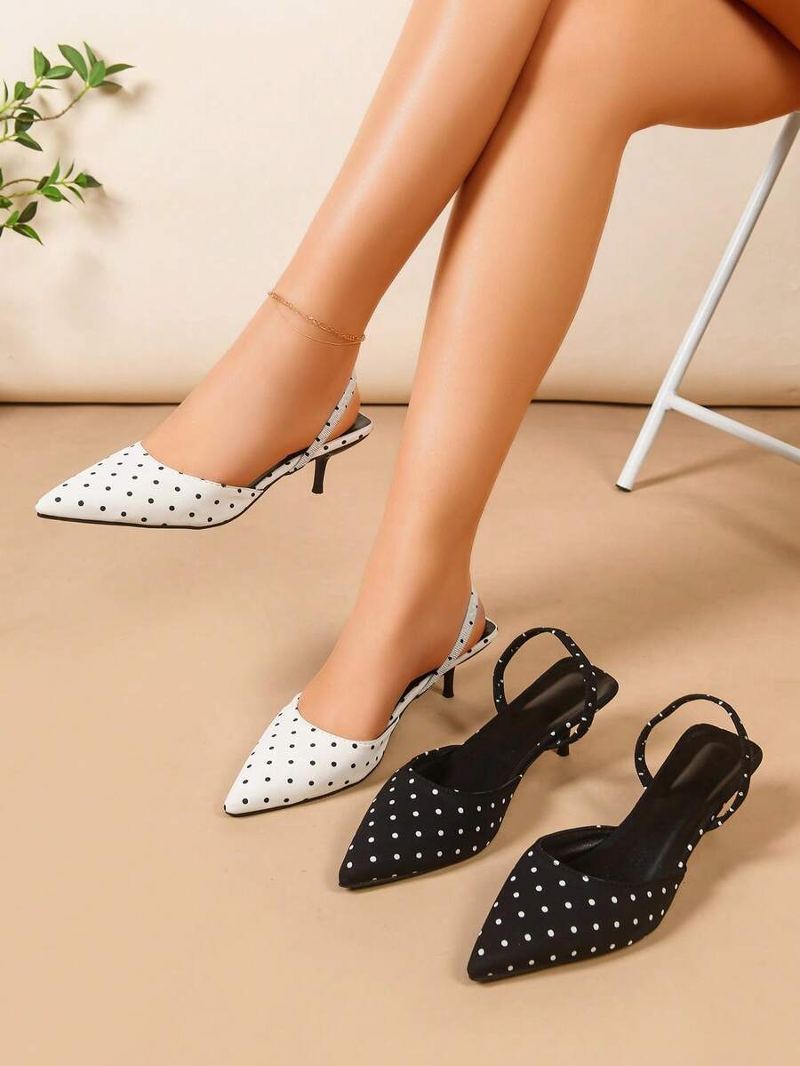 女士尖头波点后带凉鞋 - 白色 - 查看 1