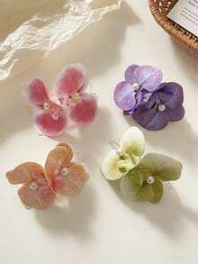 1pc Orchid & Pearl Hair Clip, Elegant Floral Hair Accessory Suitable For Vacation, Party, Wedding, Bridal, Photo Shoot, Large Size Non-Damaging Alligator Hair Clip - Multicolor - View 6