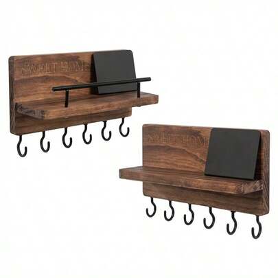 Soporte de pared de madera vintage para llaves con pizarra y ganchos, organizador de entrada para decoración del hogar