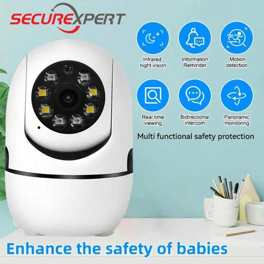 5MP WiFi Camera, Pet Monitor, Desktop Pet Monitoring Camera, Pet Camera, Remote Real-Time Pet Monitoring, Supports Cloud Storage And SD Card Storage, Two-Way Audio, Color Night Vision And PTZ Rotation Function (Power Adapter Not Included)