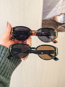 2 PCS Women's Vintage Oval Fashion Glasses Lightweight Polycarbonate Frame No Nose Pressure Tea And Gray Lenses Suitable For Daily Commute With Glasses Box - Multicolor - View 2