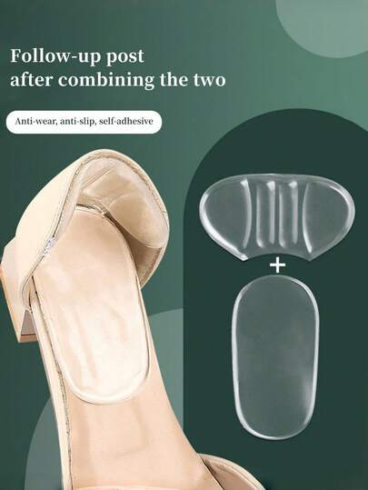 1 Pair Women's Transparent 2-In-1 High Heel Grips, Self-Adhesive T-Shaped Heel Protectors, Suitable For Women's Shoes, High Heels, Sandals, Mother's Day And Easter Shoe Accessories
