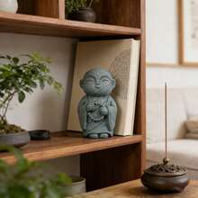 2.5-Inch Sandstone Japanese Monk Figurine, Home Decor, Jizo Statue Design, Fish Tank Decoration, Micro Landscape Ornament, Zen Decor - Model E - Monk With Buddhist Beads - View 6