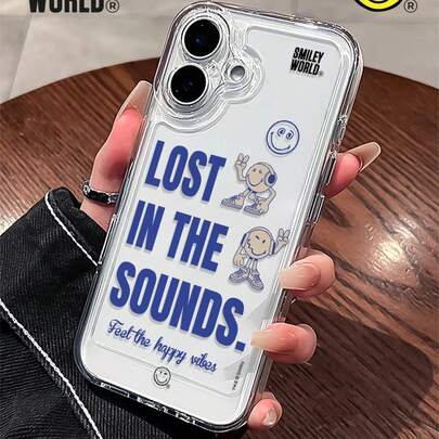 Smiley World Ốp lưng điện thoại SmileyWorld® 1 chiếc, chất liệu TPU trong suốt, chống sốc, họa tiết mặt cười và chữ màu xanh dương, in UV, tương thích với XS/XS Max/XR/11/12/13/14/15/16/17 Pro Max, thích hợp cho kỳ nghỉ, đi lại, thiết kế chống rơi chất lượng cao.