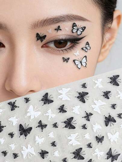 1 Peça Adesivo de Rosto de Borboleta Minimalista Preto e Branco, Design de Nicho INS, Adequado para Maquiagem Diária/Festa, Leve e Adesivo, Fácil de Criar Atmosfera Exquisita Y2K, KPOP, Glitter Facial, Carnaval, Adesivo de Rosto, Adesivo 3D, Joia Facial, Adesivo Decorativo