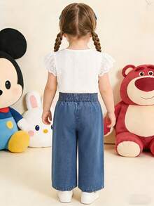 女宝宝新款刺绣字母日常休闲牛仔裤 - 藍色 - 查看 5