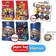 Roblox 12 túi giấy đựng quà/18 sticker, đồ dùng trang trí tiệc, hộp quà, túi chủ đề trò chơi cho tiệc sinh nhật. - Bộ sticker dán túi giấy ROBLO Boy (2 cái/bộ) - Xem 3
