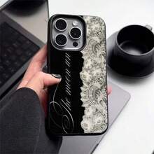 1pc TPU Material Delicate White Lace Pattern Phone Case Suitable For IPhone 17 Pro Max/17/16 Pro Max/15/13/12/11, S20 FE/A15/S24/A55, Note 11/Note 12/Note 13 Pro, Full Coverage Anti-Drop Soft Protective Phone Cover - Black - View 2