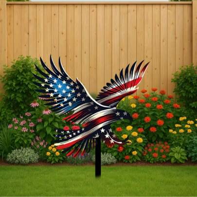 Set Of Acrylic American Flag Garden Stakes With Eagle Design - Patriotic Outdoor Decor, Durable Acrylic Art Piece For Lawn, Yard, Patio - 4th Of July Gift, Garden Stakes, American Flag Decoration, Yard Beautification, Dynamic Flag Display, Weather-Resistant