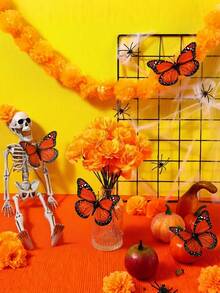 12pcs 3D Monarch Butterfly Wall Stickers - Made Of PVC Plastic, Vibrant Orange And Black Design, Ideal For Wedding, Birthday, Graduation And Holiday Decorations, Butterfly Decor, Room Decor, Bedroom Decor,Party Decorations Home Decor. - Orange - View 9