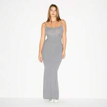 SKIMS Soft Lounge Long Slip Dress - Authentic Luxury Ribbed Maxi | Viral 2026 Women's Ultra-Soft Sculpting Lounge Gown | Premium Breathable Modal-Spandex Ribbed Fabric | Iconic Second-Skin Fit Everyday Essentials | Chic Minimalist Floor-Length Bodycon Dress - 石楠灰 - 查看 4