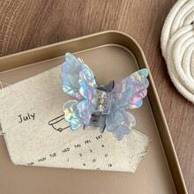 1个醋酸纤维材质的6厘米蝴蝶发爪夹，渐变鲨鱼齿设计，甜美马尾夹，适合女性和女孩日常佩戴，夏季服装发夹，沙滩配饰 - 彩色 - 查看 5