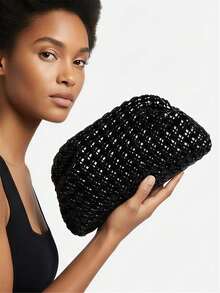 Medium Silver Black Gold Braided Crossbody Bag With Chain - Black - View 1