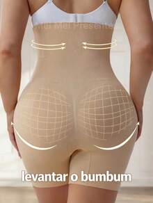 Short Modelador Afina Cintura Alta Compressão Emagrecimento Esconde Barriga Levanta Bumbum - Bege - Visão 7