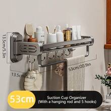 1pc Heavy Duty Rust-Proof Metal Shower Caddy - Bathroom Storage Rack With Towel Hooks, Space-Saving Bathroom Organizer, No Drilling Installation, Bathroom Decor, Suitable For Bathroom, Shower Or Kitchen - Modern Bathroom Decor, Shower Shelf, Stylish Design - Grey - View 15