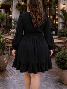 Plus Size Women's Midi Long Sleeve High Elasticity Dress - màu đen - Xem 6