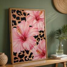 Wall Arts Leopard Print Flowers Posters Leopard Hibiscus Canvas Prints Bedroom Decor Living Room Decor Gift Unframed - A - View 4