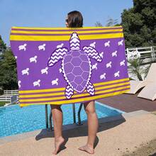 1pc Marine Life Sea Turtle Series Microfiber Beach Towel, Beach Blanket With Print, Multiple Sizes, Lightweight, Suitable For Swimming, Camping, Sports, Beach Or Gym - Yellow Striped Sea Turtle - View 4