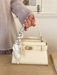 迷你优雅鳄鱼纹小众手提包，女士新款时尚百搭斜挎包，精致手提包 - 白色 - 查看 4
