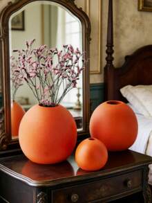 Spherical Vase Decor, Indoor Desktop Bookshelf Vase Floral Decor, Spherical Home Decor, Spherical Decorative Vase Placed In The Center Of Dining Table, Wedding Venue, Office, Living Room - Orange - View 6