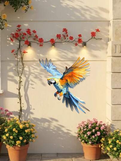 1件，2D，栩栩如生的金属金刚鹦鹉壁饰，现代写实风格，精致的羽毛细节，耐用的金属工艺，热带野生动物主题 - 非常适合圣诞节、万圣节、感恩节、乔迁、生日、婚礼、花园、露台、客厅、阳台、春季、夏季装饰悬挂饰品
