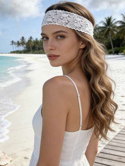 1件花卉印花蕾丝发带，女士优雅复古镂空发箍，适合日常、派对和度假发型配饰